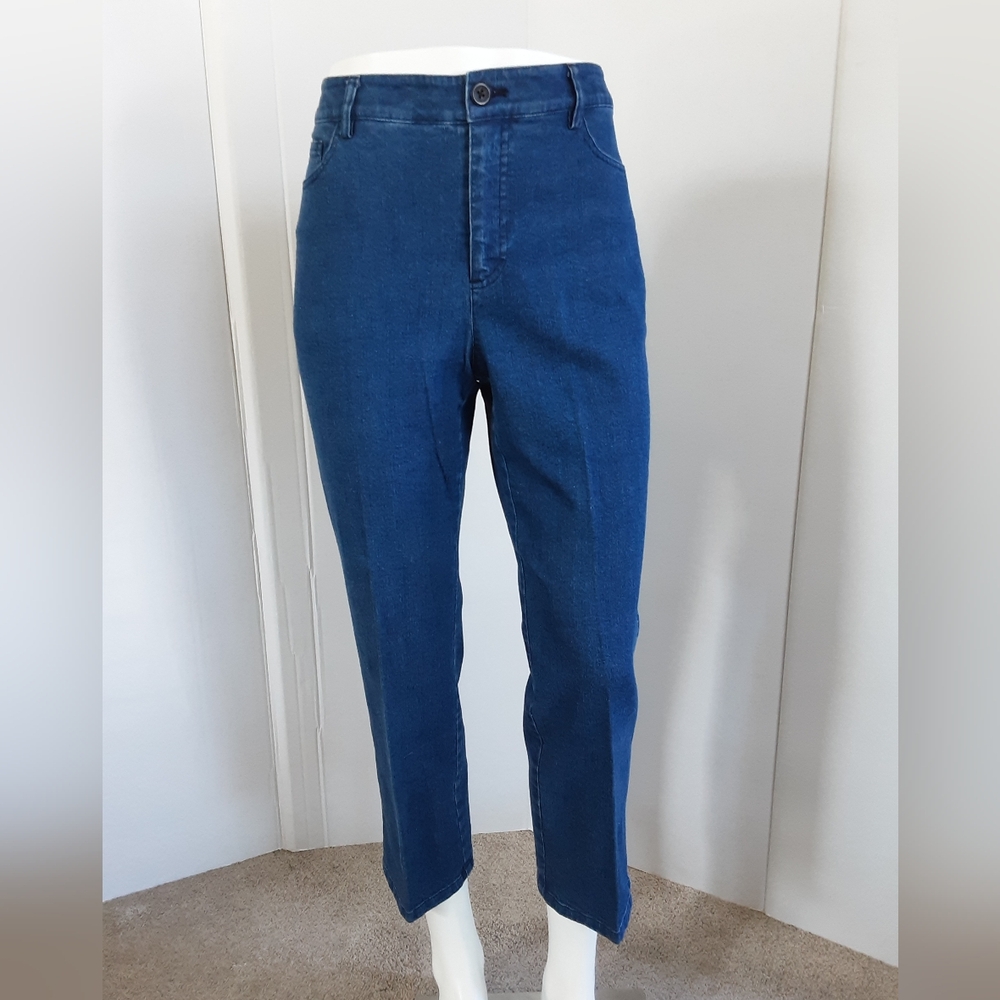 PEACE OF CLOTH NY Cotton Blend Stretch Straight Leg Ankle Blue Jeans Sz 8